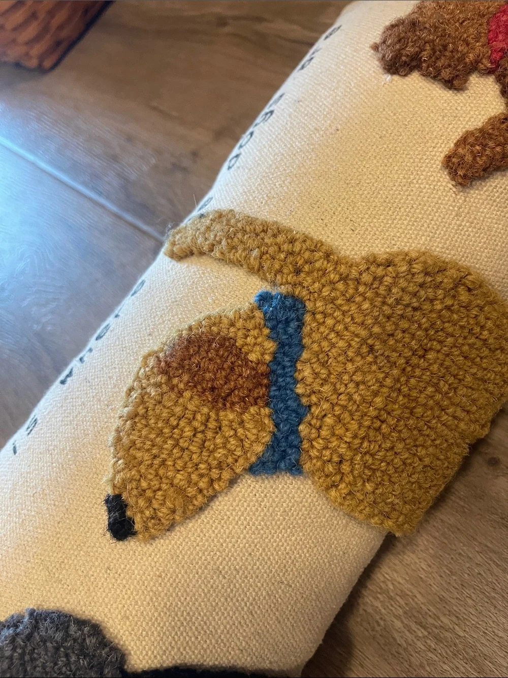 Decorative Dog Pillow with Mustard, Brown & Black Pup Designs Like NEW